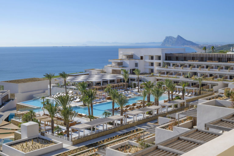 Swimming Pool with views to Gibraltar Fairmont La Hacienda Hotel , La Alcaidesa, Andalucia. Spain