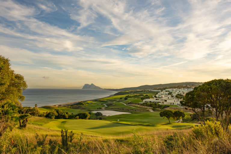 Fairmont La Hacienda Hotel , La Hacienda Golf Course, views to Gibraltar and the the Mediterranean