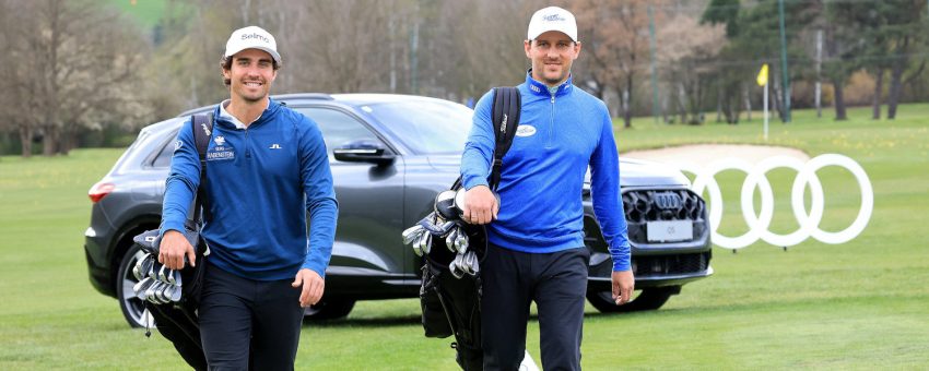 FROHNLEITEN,AUSTRIA,09.APR.25 - GOLF - Audi Circuit Playoff, GC Murhof. Image shows Niklas Regner (AUT) and Lukas Nemecz (AUT). Photo: GEPA pictures/ Hans Oberlaender