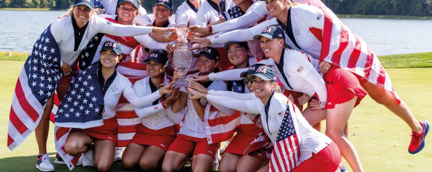 GAINESVILLE,VIRGINIA,USA,15.SEP.24 - GOLF - Solheim Cup 2024, Robert Trent Jones Golf Club. Image shows the rejoicing of team USA. Keywords: trophy. Photo: GEPA pictures/ ZUMA Press/Robert Blakley - ATTENTION - COPYRIGHT FOR AUSTRIAN CLIENTS ONLY